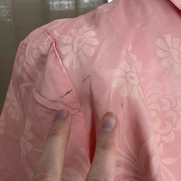 Vintage 1940s Pink Taffeta Flower & Bow Novelty Print Blouse -Peplum Puff Sleeve - Picture 8 of 16